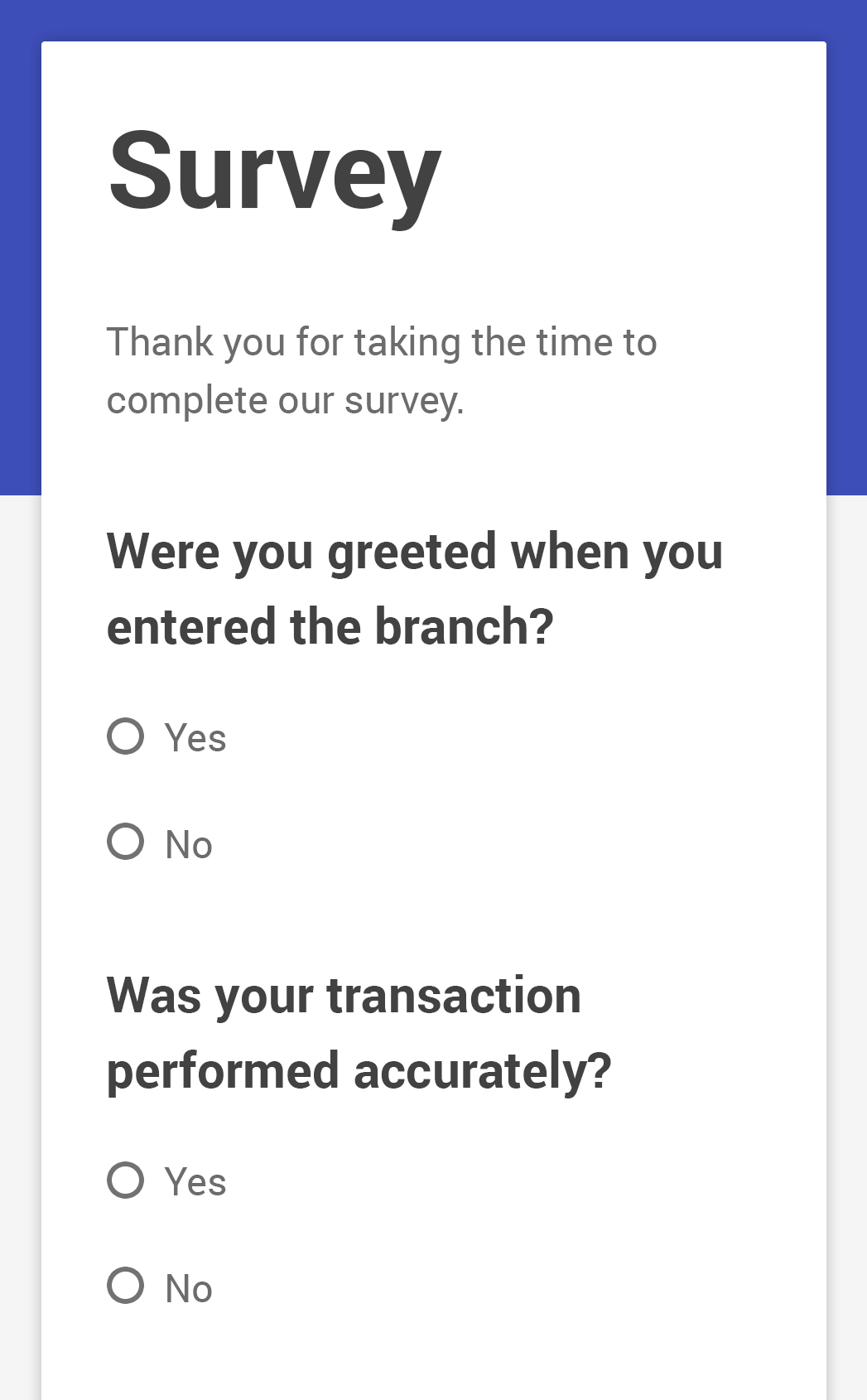 Screenshot of Survey on Mobile Device